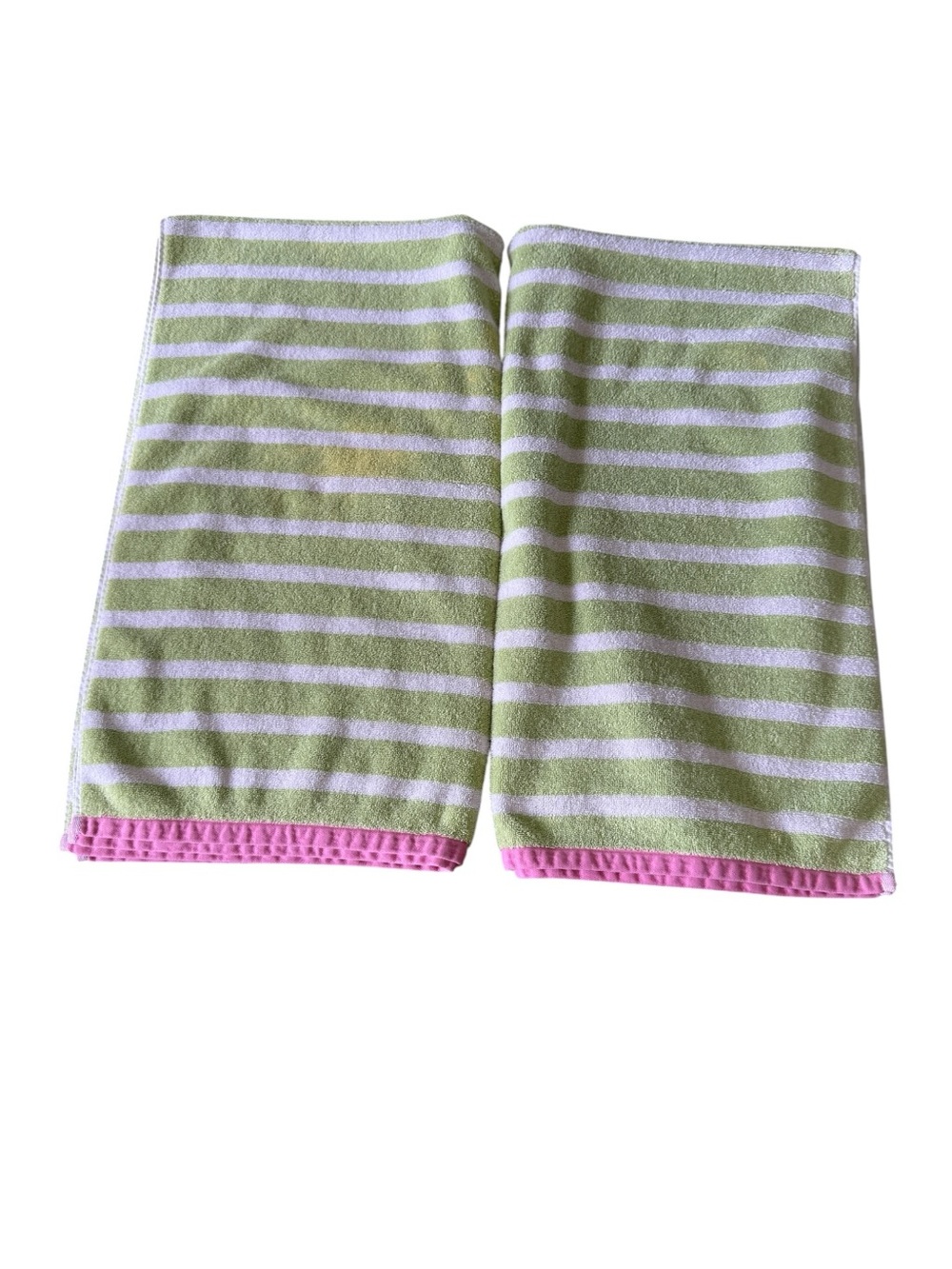 Two Garnet Hill Signature Striped Towels Bath Sheets Pink & Green 28”x50”